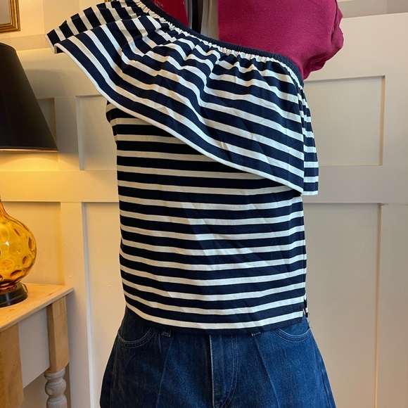 J. Crew Striped Off-Shoulder Top in Navy and White Size XXS​ - Picture 3 of 7